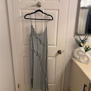 Elegant Sage Ruffle Dress